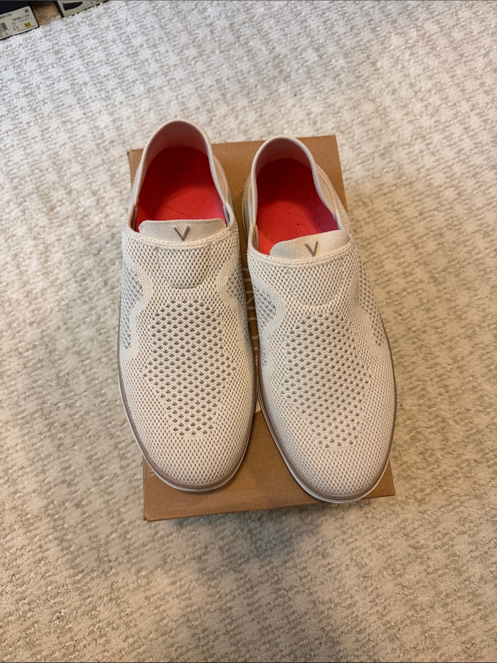 Vionic Women’s Slip-On Knit Sneakers in Cream with Orange Insole
